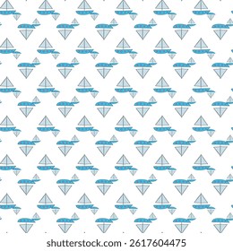 Seamless Pattern with Abstract UFOs and Geometric Designs