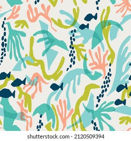 Seamless pattern of a abstract underwater tropic illustration background elements