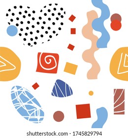 seamless pattern abstract pattern of various shapes. Use for wrapping, textile, wall wallpaper. Vector illustration in hand-drawn style.