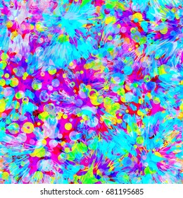 Seamless pattern. Abstract vector background. Blue, purple, yellow splatter texture with circles