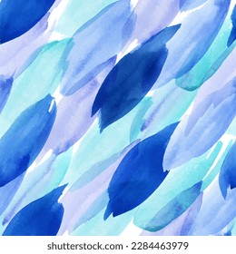 Seamless pattern with abstract watercolor blue, turquoise spots. Endless colorful print for fabric, wallpaper, background.