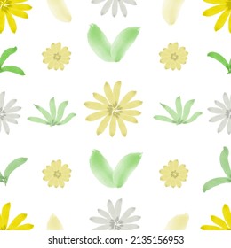Seamless pattern with abstract watercolor daisies. Vector illustration of hand drawn yellow flowers on a white background. Can be used for fabric, wrapping paper and wallpaper.