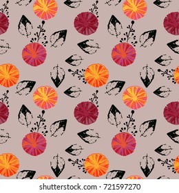 Seamless pattern with abstract watercolor flowers and leaves in beautiful colors