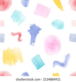Seamless pattern of abstract watercolor strokes and blots. Can be used for fabric, wrapping paper, postcards.