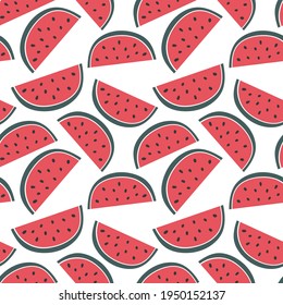 Patrón sin foco con sandías abstractas. Impresión de tejidos, ropa para niños, embalaje y decoración. Ilustración vectorial.