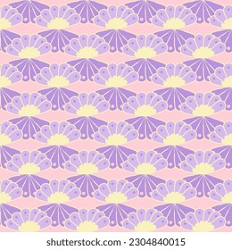 Seamless Pattern. Abstract Wave Flowers in Purple Pastel color. Art Design for wallpaper, tile, interior, flooring, wrapping paper, fabric, gift. Vector.