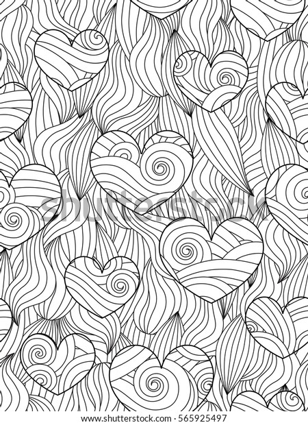 Seamless Pattern Abstract Waves Hearts Zentangle Stock Vector Royalty