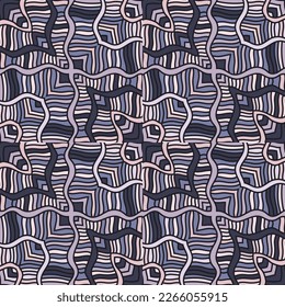 Seamless pattern with abstract wavy lines. Tribal mosaic tile. Textile rapport. Design for fabric, print, wrapping paper, cover. Vector illustration