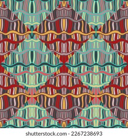 Seamless pattern with abstract wavy lines. Tribal mosaic tile. Textile rapport. Design for fabric, print, wrapping paper, cover. Vector illustration