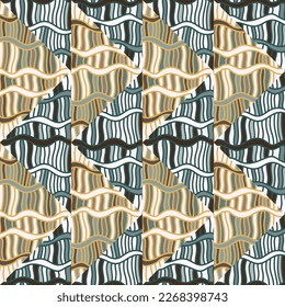Seamless pattern with abstract wavy lines. Tribal mosaic tile. Textile rapport. Design for fabric, print, wrapping paper, cover. Vector illustration