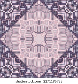 Seamless pattern with abstract wavy lines. Tribal mosaic tile. Textile rapport. Design for fabric, print, wrapping paper, cover. Vector illustration