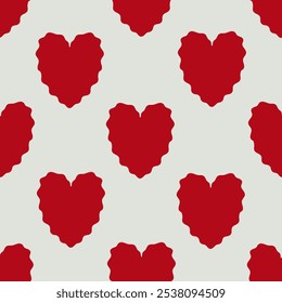 Patrón sin fisuras con corazones rojos ondulados abstractos. Vector de fondo plano. Clipart del día de San Valentín