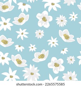 Seamless pattern with abstract white flowers, vector  background,  plants, botanical design for fashion, fabric, wallpaper