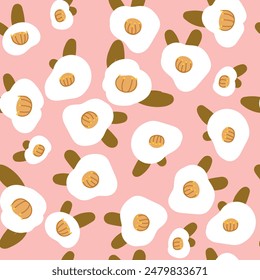 Seamless pattern with abstract white flowers on pink background. Vector illustration.	
