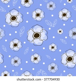 Seamless pattern with abstract white flowers on blue background. Vector illustration.