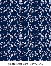 Seamless pattern with abstract white roses on dark blue background. Vector illustration for textile, fabric, paper, invitation and cover use.