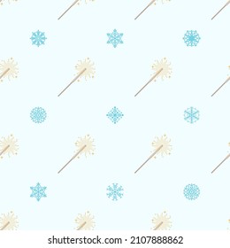 Seamless Pattern Abstract Winter Happy New Year Christmas Sparklers With Snowflakes. Vector Design Style Background Illustration Texture For Prints Textiles, Clothing, Gift Wrap, Wallpaper, Pastel
