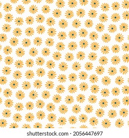 Seamless pattern of abstract yellow daisies with teal centres.
