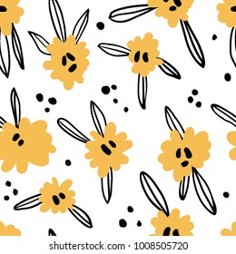 Seamless pattern with abstract yellow flowers. Modern and original textile, wrapping paper, wall art design.Vector illustration