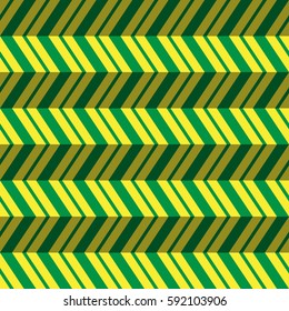 seamless pattern - abstract zig zag illustration with green striped sharp corners in front of a yellow background and shadows