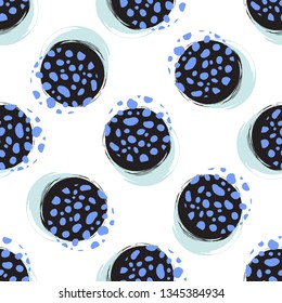 Seamless pattern. Abstraction. Cheerful blue background. Polka dot style.