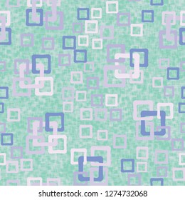 Seamless pattern. An abstraction containing colored sloppy squares. Background consisting of a hodgepodge of fragments of translucent lattices.