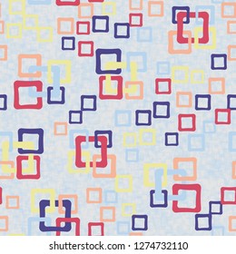 Seamless pattern. An abstraction containing colored sloppy squares. Background consisting of a hodgepodge of fragments of translucent lattices.