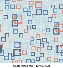 Seamless pattern. An abstraction containing colored sloppy squares. Background consisting of chaos contour squares.