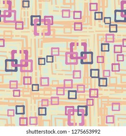 Seamless pattern. An abstraction containing colored sloppy squares. The background consists of large skew-shaped squares.