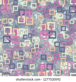 Seamless pattern. An abstraction containing colored sloppy squares. Background consisting of seething twists.