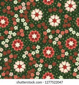Seamless pattern. An abstraction containing colored sloppy squares. Background consisting of flakes.