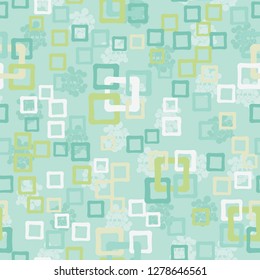 Seamless pattern. An abstraction containing colored sloppy squares. 
Background consisting of skulls.