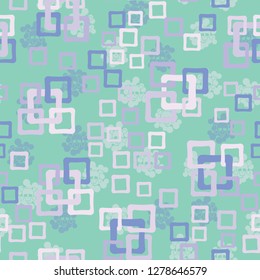 Seamless pattern. An abstraction containing colored sloppy squares. 
Background consisting of skulls.