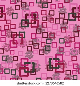 Seamless pattern. An abstraction containing colored sloppy squares. 
Background consisting of skulls.