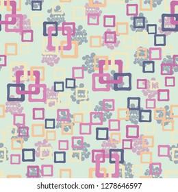 Seamless pattern. An abstraction containing colored sloppy squares. 
Background consisting of skulls.