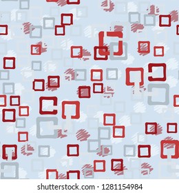 Seamless pattern. An abstraction containing colored sloppy squares. 
Background consisting of spots made by stroke.