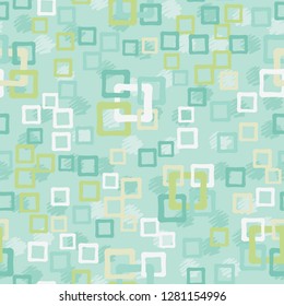 Seamless pattern. An abstraction containing colored sloppy squares. 
Background consisting of spots made by stroke.