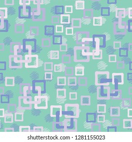 Seamless pattern. An abstraction containing colored sloppy squares. 
Background consisting of spots made by stroke.