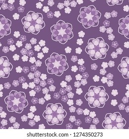 Seamless pattern. An abstraction containing large six-petal and small five-petal flowers.