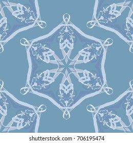 Seamless pattern. Abstraction. Fantastic colored snowflakes arranged in diagonal rows. Wallpaper for backgrounds on sites, desktops. Drawing for children's and women's textiles. 