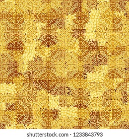 Seamless pattern. Abstraction of gold colors. Radiant squares.