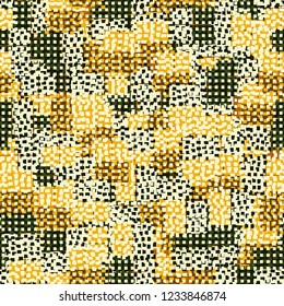 Seamless pattern. Abstraction of gold colors. Rows of small squares.