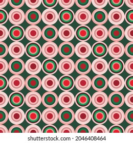 Seamless pattern abstraction of green and pink circles