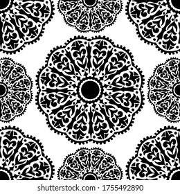 seamless pattern, abstraction in monochrome colors, mandala, ornament for wallpaper and fabric, wrapping paper, background for different designs