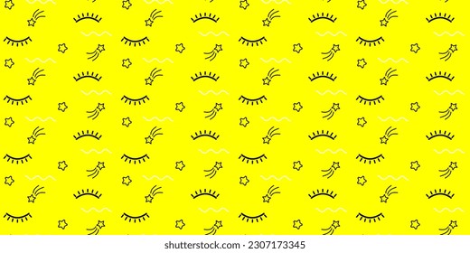 Seamless pattern abstraction on a yellow background, sleeping, star objects.Vector EPS10