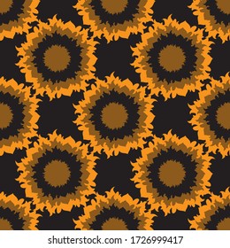 nahtlose Muster Abstraktion Verzierung Sonnenblumen auf einem schwarzen Hintergrund. Vector-Bild eps 10