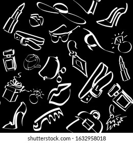 Seamless pattern, abstraction, set of accessories for girls