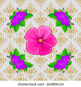Seamless pattern of abstrat cosmos flowers on a gray background. Vintage style. Stock vector illustration.