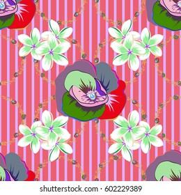Seamless pattern of abstrat flowers in blue and pink colors. Vintage style. Stock vector illustration.