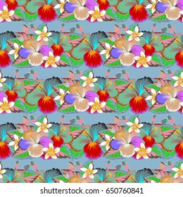 Seamless pattern of abstrat flowers in gray and pink colors. Vintage style. Stock vector illustration.